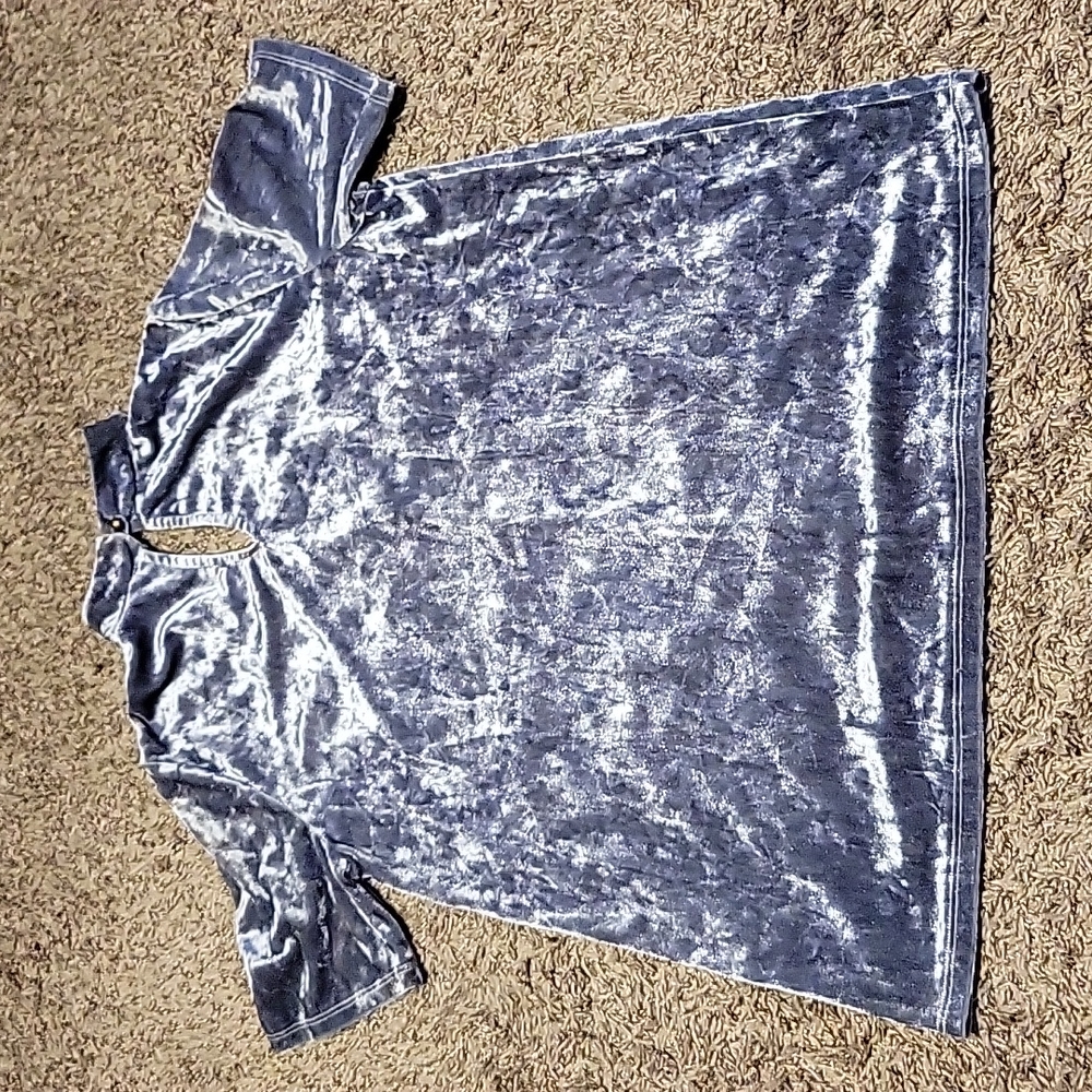 Before You Velour Velvet Y2K 90s Top Blue Gray Purple V-Neck Stretch Oversized - Picture 2 of 16